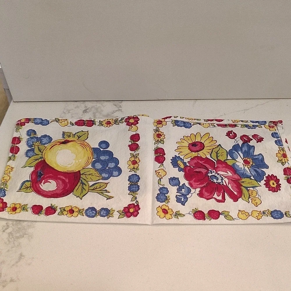 Vintage cloth napkin fruit and tulip print set of 3 12.5